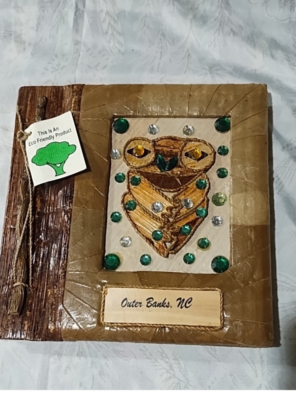 NWT Outer Banks NC Handcrafted Owl Photo Album- Green and Brown.